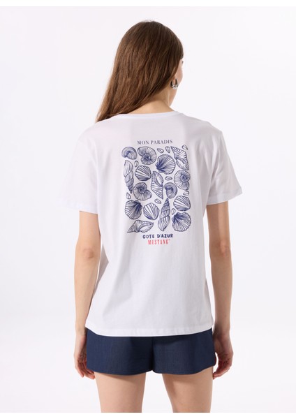 Bisiklet Yaka Baskılı Beyaz Kadın T-Shirt M5SL-TST1864 indirimleri