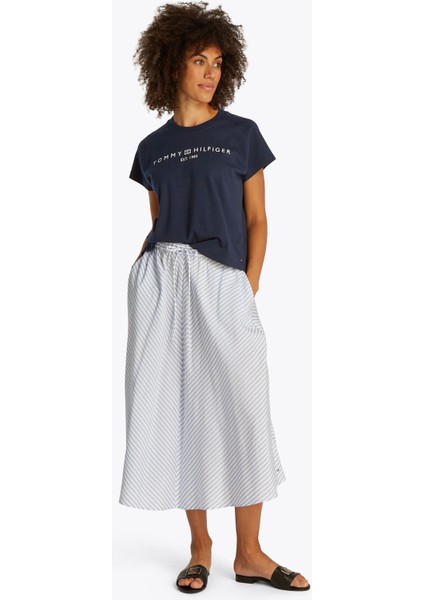 Bisiklet Yaka Mavi Kadın T-Shirt WW0WW46113C1G