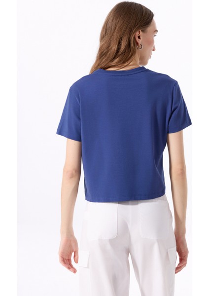 Bisiklet Yaka Baskılı Lacivert Kadın T-Shirt J5SL-TST7886 indirimleri
