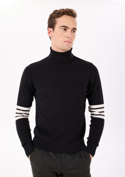 Balıkçı Yaka Regular Fit Siyah Erkek Kazak UMA24102LU