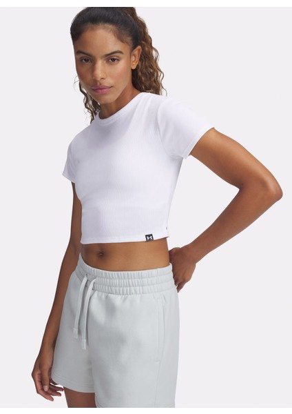 6000264-100 Ua Rival Rib Baby Tee Beyaz Yuvarlak Yaka Fitted Düz Kadın T-Shirt