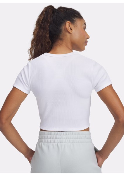 6000264-100 Ua Rival Rib Baby Tee Beyaz Yuvarlak Yaka Fitted Düz Kadın T-Shirt fiyatları