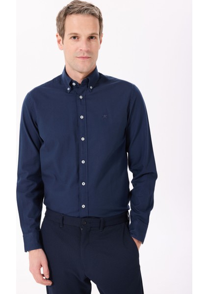 Slim Fit Gömlek Yaka Lacivert Erkek Gömlek HM3010028