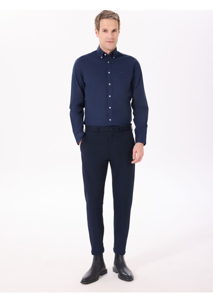 Slim Fit Gömlek Yaka Lacivert Erkek Gömlek HM3010028 fiyatları