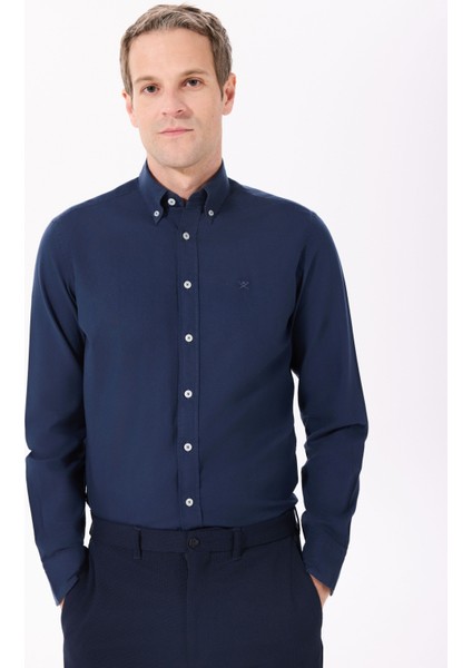 Slim Fit Gömlek Yaka Lacivert Erkek Gömlek HM3010028 modelleri