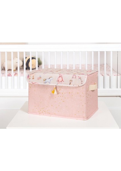 Baby Püsküllü Kapaklı Kutu Düzenleyici Çok Amaçlı Organizer Kutu Maxi Boy (Pembe) 04232