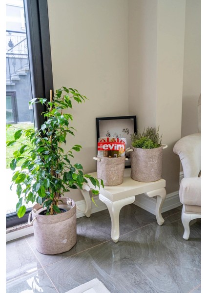 Kulplu Yuvarlak Düzenleyici Çok Amaçlı Kolay Taşınabilen Organizer Keçe Sepet (Mini) 03662