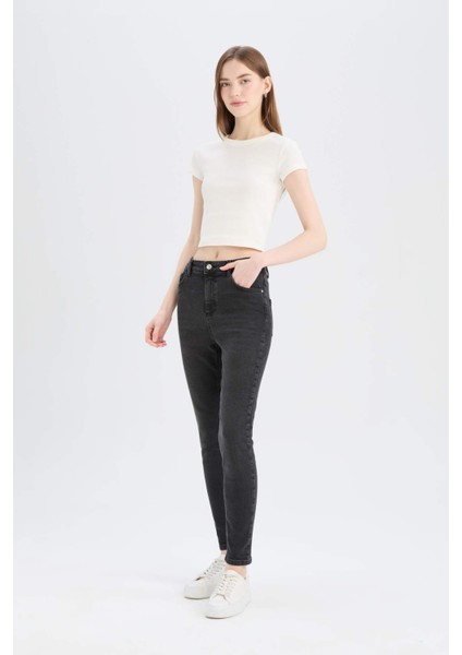 Skinny Fit Yüksek Bel Düz Paça Uzun Jean Kar Yıkamalı Pantolon D6601AX25SP