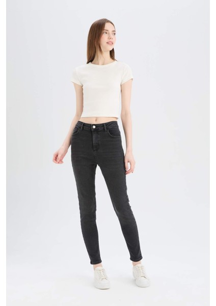 Skinny Fit Yüksek Bel Düz Paça Uzun Jean Kar Yıkamalı Pantolon D6601AX25SP