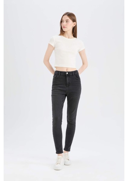 Skinny Fit Yüksek Bel Düz Paça Uzun Jean Kar Yıkamalı Pantolon D6601AX25SP