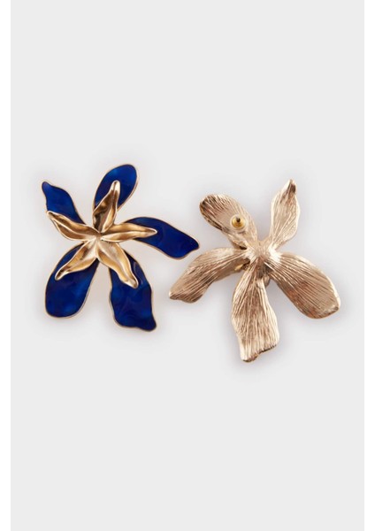 Kadın Mavi Çiçek Motifli Gold Küpe E8029AXNS fiyatları