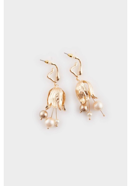 Kadın Çiçek Motifli İncili Gold Küpe E8034AXNS modelleri