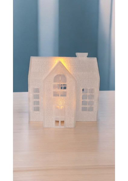 Alev Efektli LED Mum Işıklı Mini Köşk Ev Dekoratif Biblo