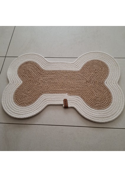 Küçük Irk Hasır Jüt Kedi Köpek Mama Paspası, %100 El Yapımı, Pamuk, Hasır, Jüt