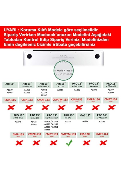 Apple Macbook Pro 13" M1 A2338 2020 Uyumlu Şeffaf Koruma Kılıfı Kapak M1 CMPT-133