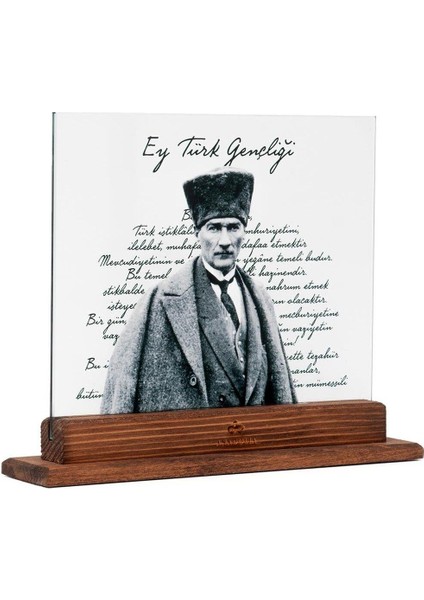 Atatürk ve Gençliğe Hitabe Dekoratif Cam Obje