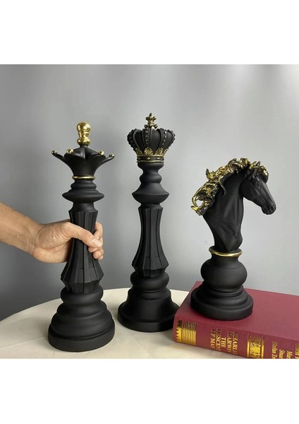 Büyük Satranç Seti Siyah Altın Biblo Heykel modelleri