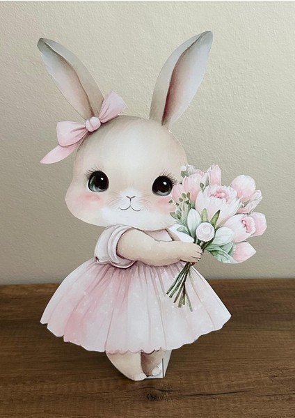 Çiçekli Tavşan Masaönü Ayaklı Pano