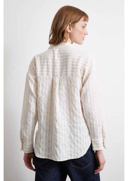 Multi Çizgili Cepli Gömlek Bej modelleri