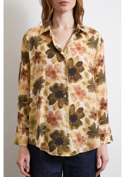 Çiçekli Vual Gömlek Haki fırsatları