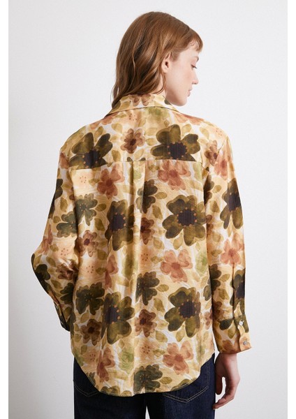 Çiçekli Vual Gömlek Haki indirimleri