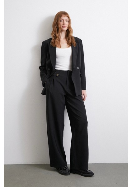 Bel Detaylı Wide Leg Pantolon Siyah fırsatları