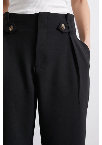 Bel Detaylı Wide Leg Pantolon Siyah indirimleri