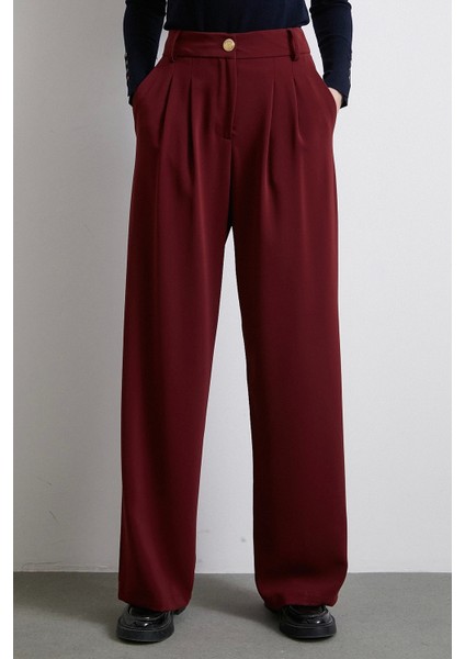Geniş Paça Pantolon Bordo