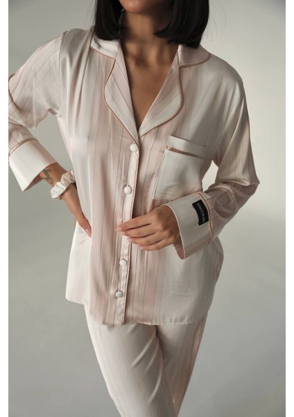 Ipek Saten Pijama Çizgili Xl - Ekru fiyatları