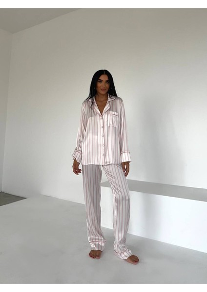 Ipek Saten Pijama Çizgili M - Pembe modelleri