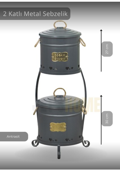 Patates Soğan Kovası 2 Katlı Sebzelik Paslanmaz Organizer Patates Soğan Sepeti Antrasit fiyatları