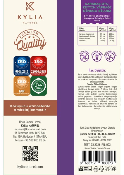 Karabaş Otu, Zeytin Yaprağı ve Ginkgo Ekstraktı