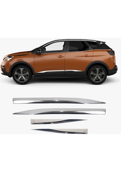 Peugeot 3008 Uyumlu 2016-2023 Krom Yan Kapı Çıtası 4 Parça Paslanmaz Çelik