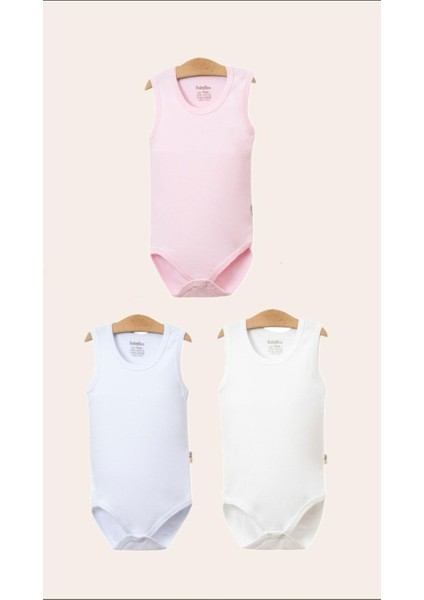 Kız Bebek 3 Adet Düz Büyük Askılı Badi Pembe/beyaz/ekru Renkler