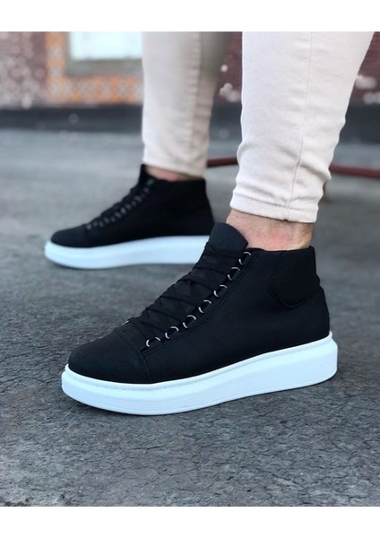 Siyah Bağcıklı Sneakers Yarım Bilek Bot