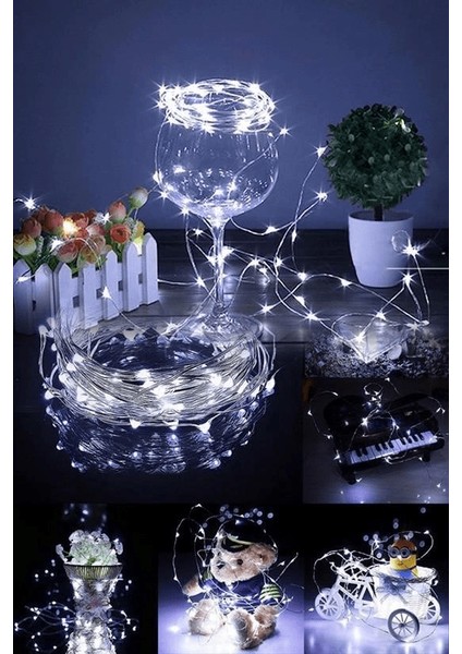Pilli 5 Metre Dekoratif Peri LED Beyaz Aydınlatma Süsleme Lambası ( Lisinya )