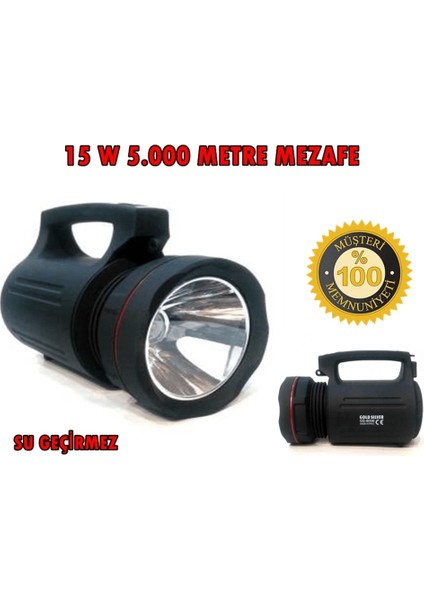 GS-8006 Parlak Ledli Taşınabilir Şarj Edilebilir El Feneri 15W ( Lisinya )