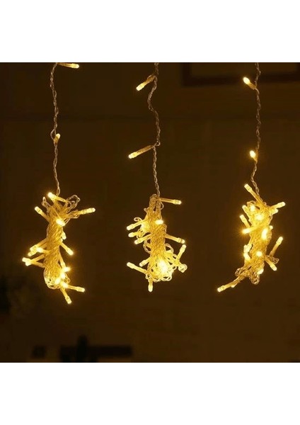 8 Fonksiyonlu 200 LED 10 Saçak Şerit LED 2x2 Perde Ip LED (Gün Işığı) ( Lisinya )