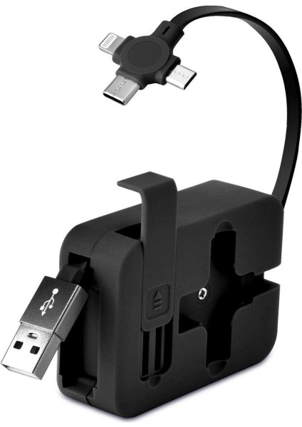 Cep Tipi Telefon Tutuculu Makaralı Uzayıp Kısalabilen 3'ü 1 Arada USB Şarj Kablosu (4767) - Lisinya