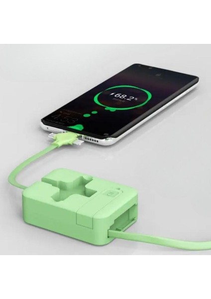 Cep Tipi Telefon Tutuculu Makaralı Uzayıp Kısalabilen 3'ü 1 Arada USB Şarj Kablosu (4767) - Lisinya