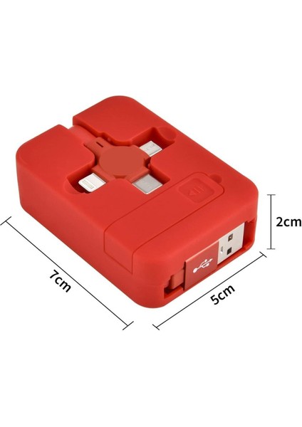 Cep Tipi Telefon Tutuculu Makaralı Uzayıp Kısalabilen 3'ü 1 Arada USB Şarj Kablosu (4767) - Lisinya
