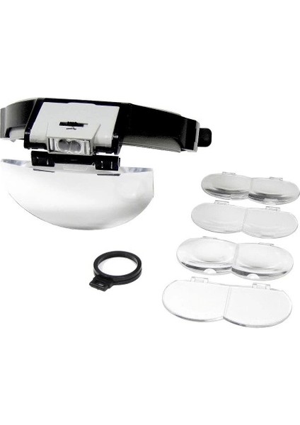 Lens Takmalı 5 Lenslı , LED Lambalı Şapka Tip Büyüteç - Lisinya