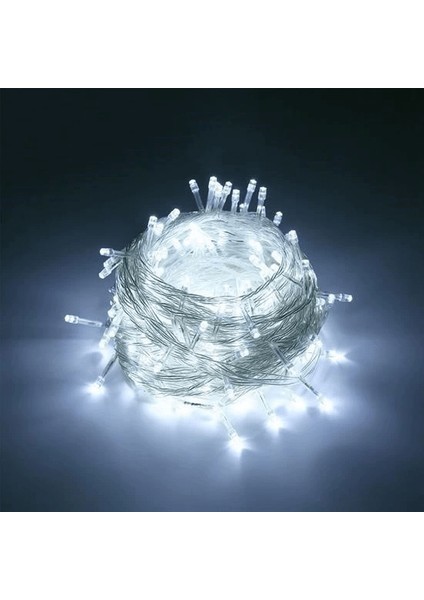 100 Ledli 8 Fonksiyonlu 10 Metre LED Aydınlatma Dekor Lambası (Beyaz) ( Lisinya )
