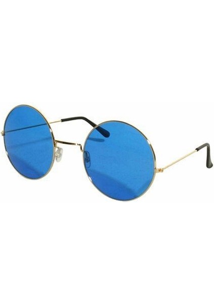 Yuvarlak Cam John Lennon Tarzı Gold Çerçeveli Mavi Gözlük