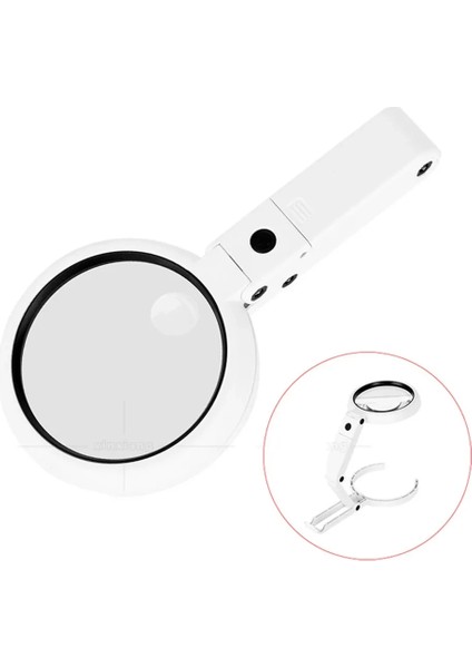 USB Şarj Edilebilir Katlanabilir 3.510X Büyüteç 8 Ledli Masa ve Eliçin Taşınabilir Büyüteç FS90RC - Lisinya