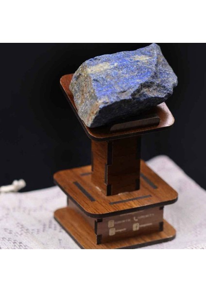 Lapis Lazuli Taşı Işlenmemiş Doğal Taş Ham Kütle Ahşap Standlı 35/50 gr