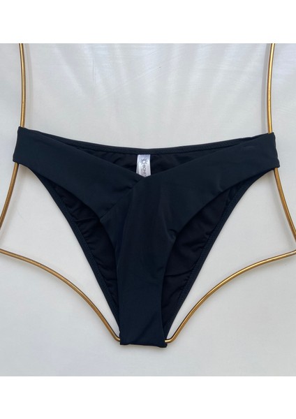 Siyah Dar Kalıp Ön V Kesim Çizgi Şerit Kalın Kenarlı Astarlı Bikini Altı fiyatları