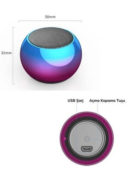 Portatif Taşınabilir Bass Ses Topu Bombası Mini Kablosuz Wireless Bluetooth Hoparlör Speaker ( Lisinya )