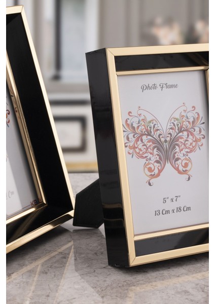 Milano Camlı Dekoratif Resim Çerçevesi Siyah-Gold Ayarlanabilir Ayaklı-Duvara Asılabilir 13X18 cm indirimleri