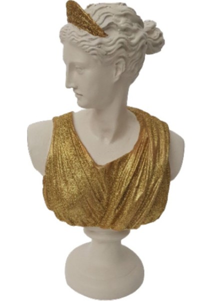 Ev Dekorasyon Diana Büst Simli Gold Giysi Beyaz Biblo